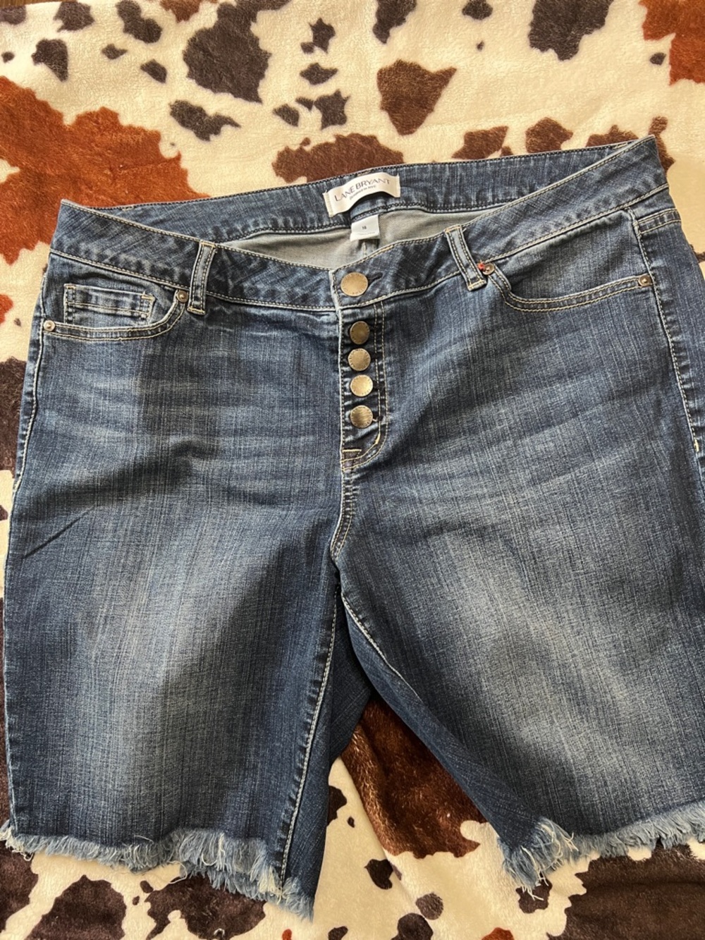 Lane Bryant Washed Blue Button-Front Denim Bermuda Shorts